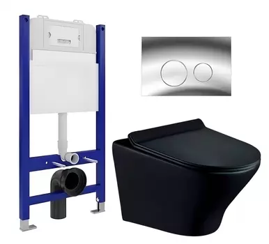 Комплект 3 в 1 инсталляция Enio Tecnico 50 EN8050050 + Унитаз подвесной Esbano Aster ESUPASTEBM + кнопка хром