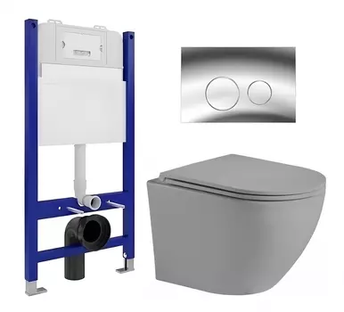 Комплект 3 в 1 инсталляция Enio Tecnico 50 EN8050050 + Унитаз подвесной Weltwasser WW Merzbach 043 MT-GR + кнопка хром