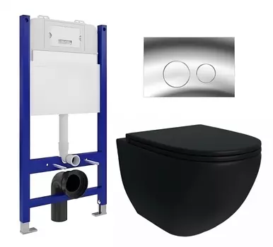 Комплект 3 в 1 инсталляция Enio Tecnico 50 EN8050050 + Унитаз подвесной Enio Unico BL черный EN4105055 + кнопка хром