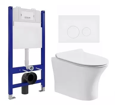 Комплект 3 в 1 инсталляция Enio Tecnico 50 EN8050050 + Подвесной безободковый унитаз CeruttiSpa Bernina aria CT7191 + кнопка белая матовая