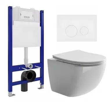 Комплект 3 в 1 инсталляция Enio Tecnico 50 EN8050050 + Унитаз подвесной Ceramica Nova Forma CN3009 + кнопка белая матовая