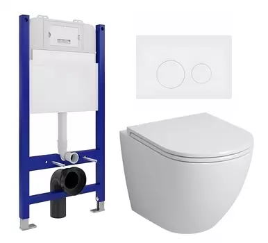 Комплект 3 в 1 инсталляция Enio Tecnico 50 EN8050050 + Унитаз подвесной Grossman GR-4455S + кнопка белая матовая