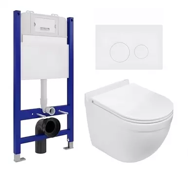 Комплект 3 в 1 инсталляция Enio Tecnico 50 EN8050050 + Подвесной унитаз WeltWasser Heimbach 043 GL-WT + кнопка белая матовая