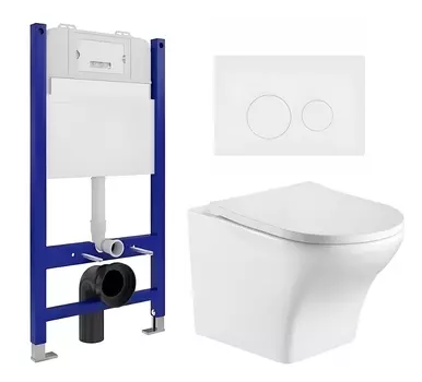 Комплект 3 в 1 инсталляция Enio Tecnico 50 EN8050050 + Подвесной унитаз WeltWasser Odenbach 004 GL-WT + кнопка белая матовая