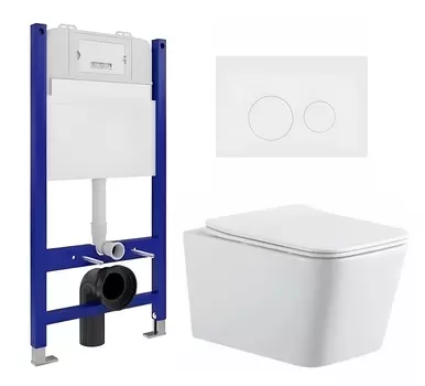 Комплект 3 в 1 инсталляция Enio Tecnico 50 EN8050050 + Подвесной унитаз SinteSi BALTI + кнопка белая матовая