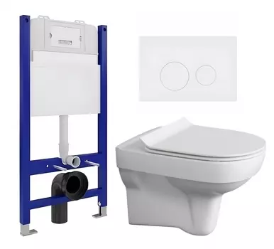 Комплект 3 в 1 инсталляция Enio Tecnico 50 EN8050050 + Унитаз подвесной Cersanit City New + кнопка белая матовая
