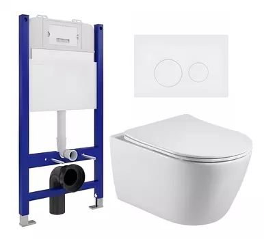 Комплект 3 в 1 инсталляция Enio Tecnico 50 EN8050050 + Унитаз подвесной Акватек Вега AQ1905-00 + кнопка белая матовая