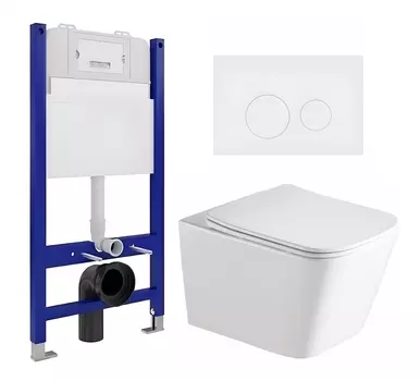 Комплект 3 в 1 инсталляция Enio Tecnico 50 EN8050050 + Унитаз подвесной SantiLine SL-5007 + кнопка белая матовая