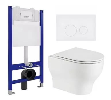 Комплект 3 в 1 инсталляция Enio Tecnico 50 EN8050050 + Подвесной унитаз WeltWasser Erlenbach 004 GL-WT + кнопка белая матовая