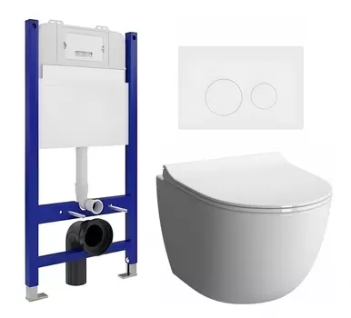 Комплект 3 в 1 инсталляция Enio Tecnico 50 EN8050050 + Унитаз подвесной VitrA Sento 7748В003-0075 + кнопка белая матовая