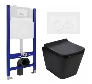 Комплект 3 в 1 инсталляция Enio Tecnico 50 EN8050050 + Подвесной унитаз WeltWasser Gelbach 041 MT-BL + кнопка белая матовая