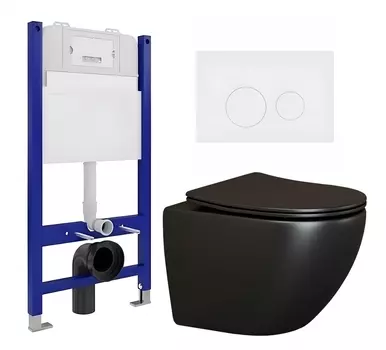 Комплект 3 в 1 инсталляция Enio Tecnico 50 EN8050050 + Унитаз подвесной Ceramica Nova Metropol CN4002MB + кнопка белая матовая