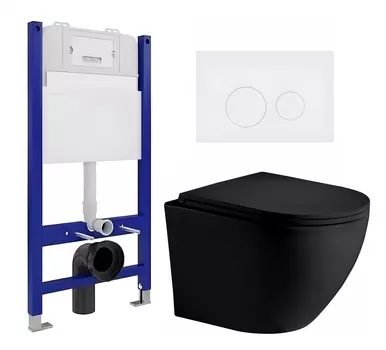 Комплект 3 в 1 инсталляция Enio Tecnico 50 EN8050050 + Унитаз подвесной Weltwasser WW Merzbach 043 MT-BL + кнопка белая матовая