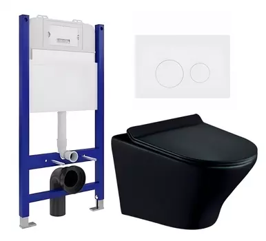 Комплект 3 в 1 инсталляция Enio Tecnico 50 EN8050050 + Унитаз подвесной Esbano Aster ESUPASTEBM + кнопка белая матовая
