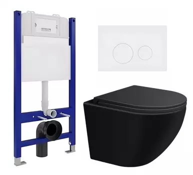 Комплект 3 в 1 инсталляция Enio Tecnico 50 EN8050050 + Подвесной унитаз SinteSi EVI+ кнопка белая матовая