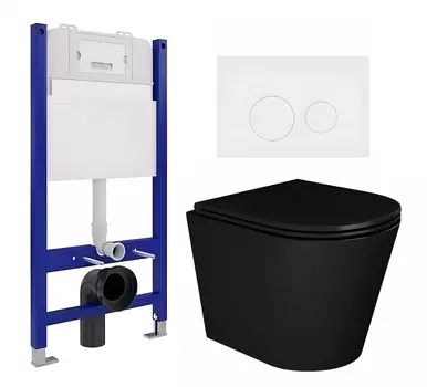 Комплект 3 в 1 инсталляция Enio Tecnico 50 EN8050050 + Унитаз подвесной Enio Cento BL черный EN4280035 + кнопка белая матовая