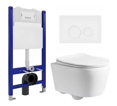 Комплект 3 в 1 инсталляция Enio Tecnico 50 EN8050050 + Унитаз подвесной CeruttiSpa Sella PP 9738 + кнопка белая матовая