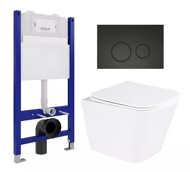 Комплект 3 в 1 инсталляция Enio Tecnico 50 EN8050050 + Унитаз подвесной BelBagno Due BB3103CHR/SC + кнопка черная матовая