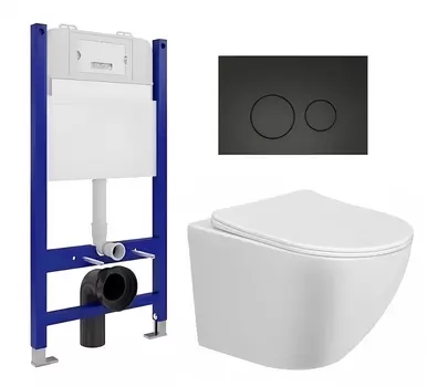 Комплект 3 в 1 инсталляция Enio Tecnico 50 EN8050050 + Унитаз подвесной Taliente Amato AM25010 + кнопка черная матовая