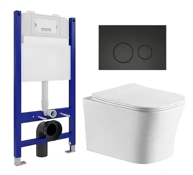 Комплект 3 в 1 инсталляция Enio Tecnico 50 EN8050050 + Подвесной унитаз CeruttiSpa Marmolada aria CT7778 + кнопка черная матовая