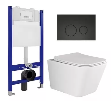 Комплект 3 в 1 инсталляция Enio Tecnico 50 EN8050050 + Унитаз подвесной Ceramica Nova Metric Rimless CN3007 + кнопка черная матовая