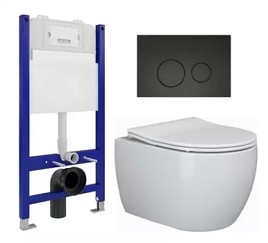 Комплект 3 в 1 инсталляция Enio Tecnico 50 EN8050050 + Унитаз подвесной Ceramica Nova Play CN3001 + кнопка черная матовая