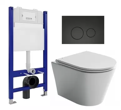 Комплект 3 в 1 инсталляция Enio Tecnico 50 EN8050050 + Унитаз подвесной Ceramica Nova Forma CN3011 + кнопка черная матовая