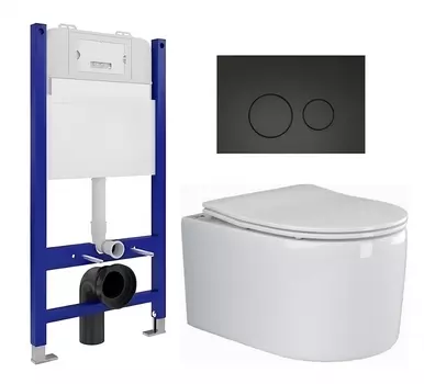 Комплект 3 в 1 инсталляция Enio Tecnico 50 EN8050050 + Унитаз подвесной Ceramica Nova Moments CN3003 + кнопка черная матовая