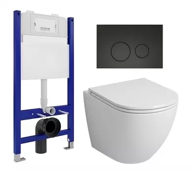 Комплект 3 в 1 инсталляция Enio Tecnico 50 EN8050050 + Унитаз подвесной Grossman GR-4455S + кнопка черная матовая