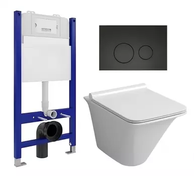 Комплект 3 в 1 инсталляция Enio Tecnico 50 EN8050050 + Унитаз подвесной Grossman GR-4413S + кнопка черная матовая