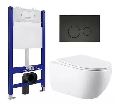 Комплект 3 в 1 инсталляция Enio Tecnico 50 EN8050050 + Унитаз подвесной Vincea Evo VT1-34 + кнопка черная матовая