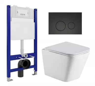 Комплект 3 в 1 инсталляция Enio Tecnico 50 EN8050050 + Подвесной унитаз WeltWasser Gelbach 043 GL-WT + кнопка черная матовая