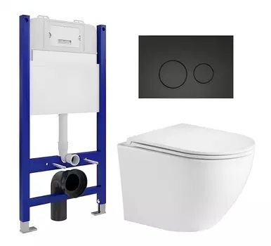 Комплект 3 в 1 инсталляция Enio Tecnico 50 EN8050050 + Подвесной унитаз WeltWasser Merzbach 043 GL-WT + кнопка черная матовая
