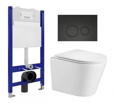 Комплект 3 в 1 инсталляция Enio Tecnico 50 EN8050050 + Подвесной унитаз WeltWasser Salzbach 043 GL-WT + кнопка черная матовая