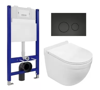 Комплект 3 в 1 инсталляция Enio Tecnico 50 EN8050050 + Подвесной унитаз WeltWasser Heimbach 043 GL-WT + кнопка черная матовая
