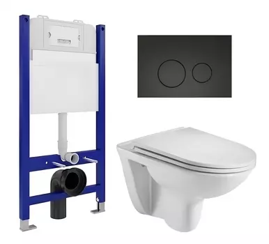 Комплект 3 в 1 инсталляция Enio Tecnico 50 EN8050050 + Подвесной унитаз WeltWasser Baarbach 004 GL-WT + кнопка черная матовая