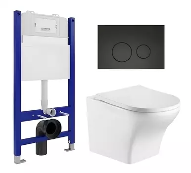Комплект 3 в 1 инсталляция Enio Tecnico 50 EN8050050 + Подвесной унитаз WeltWasser Odenbach 004 GL-WT + кнопка черная матовая