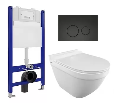Комплект 3 в 1 инсталляция Enio Tecnico 50 EN8050050 + Унитаз подвесной Iddis Cloud CLORDSEi25 + кнопка черная матовая