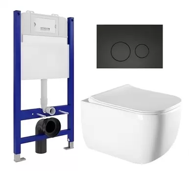 Комплект 3 в 1 инсталляция Enio Tecnico 50 EN8050050 + Унитаз подвесной Vincea Form VT1-35 + кнопка черная матовая