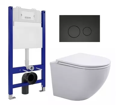 Комплект 3 в 1 инсталляция Enio Tecnico 50 EN8050050 + Подвесной унитаз SinteSi EVI + кнопка черная матовая