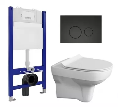 Комплект 3 в 1 инсталляция Enio Tecnico 50 EN8050050 + Унитаз подвесной Cersanit City New + кнопка черная матовая