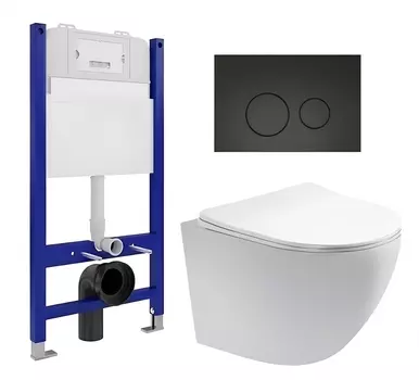 Комплект 3 в 1 инсталляция Enio Tecnico 50 EN8050050 + Унитаз подвесной Акватек Европа AQ1900-00 + кнопка черная матовая