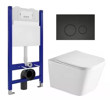 Комплект 3 в 1 инсталляция Enio Tecnico 50 EN8050050 + Унитаз подвесной SantiLine SL-5007 + кнопка черная матовая