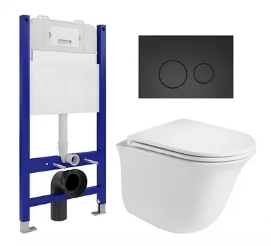 Комплект 3 в 1 инсталляция Enio Tecnico 50 EN8050050 + Подвесной унитаз WeltWasser Telbach 004 GL-WT + кнопка черная матовая