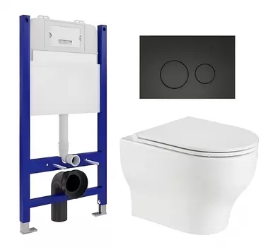 Комплект 3 в 1 инсталляция Enio Tecnico 50 EN8050050 + Подвесной унитаз WeltWasser Erlenbach 004 GL-WT + кнопка черная матовая