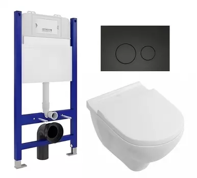 Комплект 3 в 1 инсталляция Enio Tecnico 50 EN8050050 + Унитаз подвесной Villeroy & Boch O Novo Directflush + кнопка черная матовая