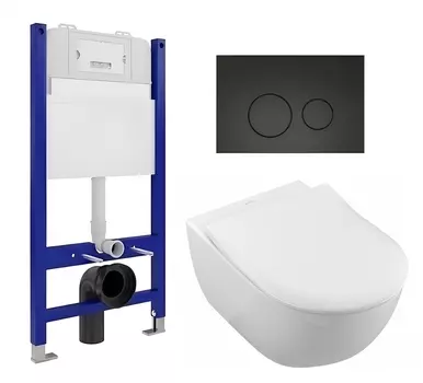 Комплект 3 в 1 инсталляция Enio Tecnico 50 EN8050050 + Унитаз подвесной Villeroy & Boch Subway 2.0 5614R201 + кнопка черная матовая