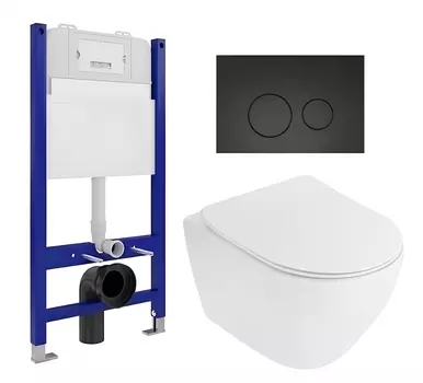 Комплект 3 в 1 инсталляция Enio Tecnico 50 EN8050050 + Унитаз подвесной Cezares Stylus CZR-513-TH-R + кнопка черная матовая