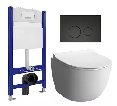 Комплект 3 в 1 инсталляция Enio Tecnico 50 EN8050050 + Унитаз подвесной VitrA Sento 7748В003-0075 + кнопка черная матовая