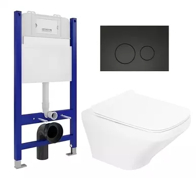 Комплект 3 в 1 инсталляция Enio Tecnico 50 EN8050050 + Унитаз подвесной BelBagno Sela BB3201CHR + кнопка черная матовая